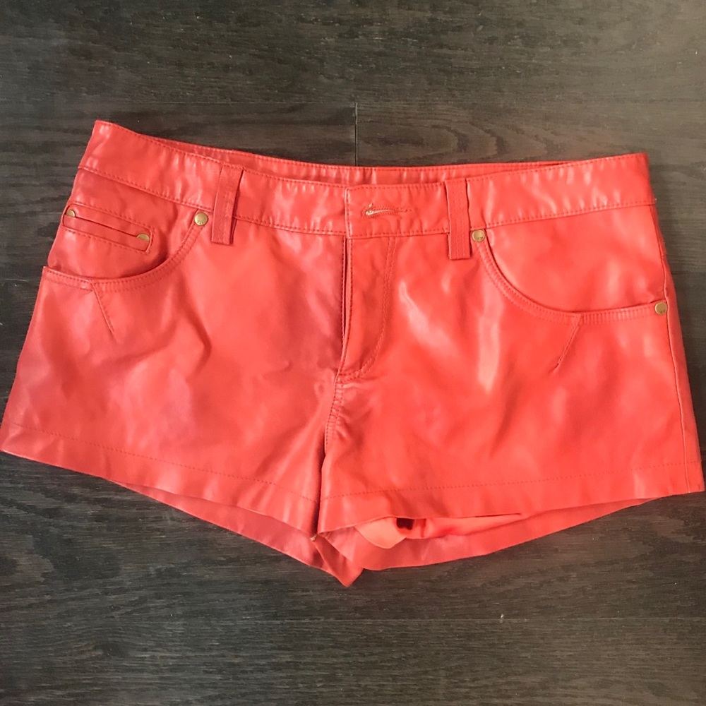 Free People Red Pleather/Vegan Leather Shorts